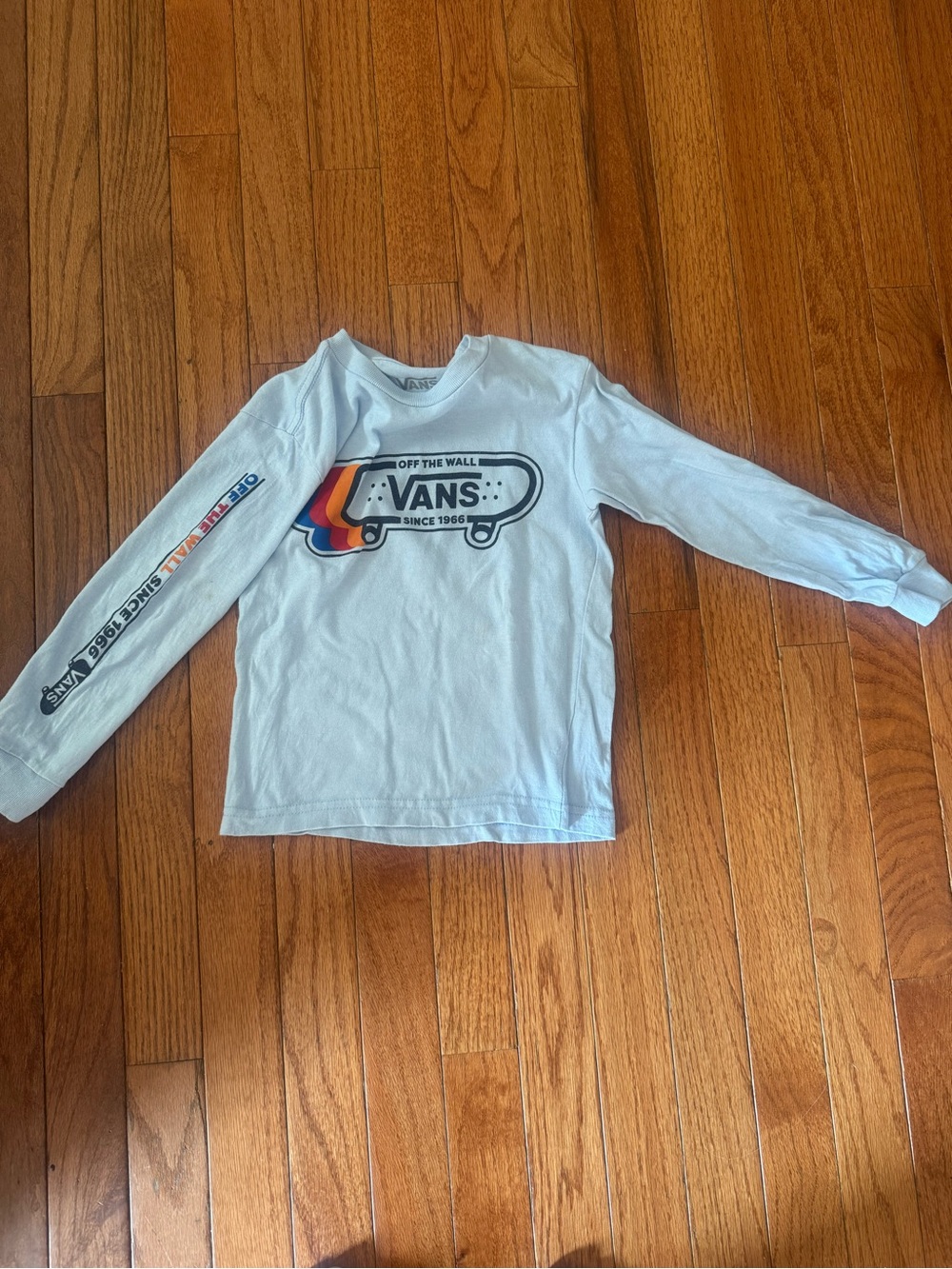 Vans White Long Sleeve Kids Tee with Retro Rainbow Logo